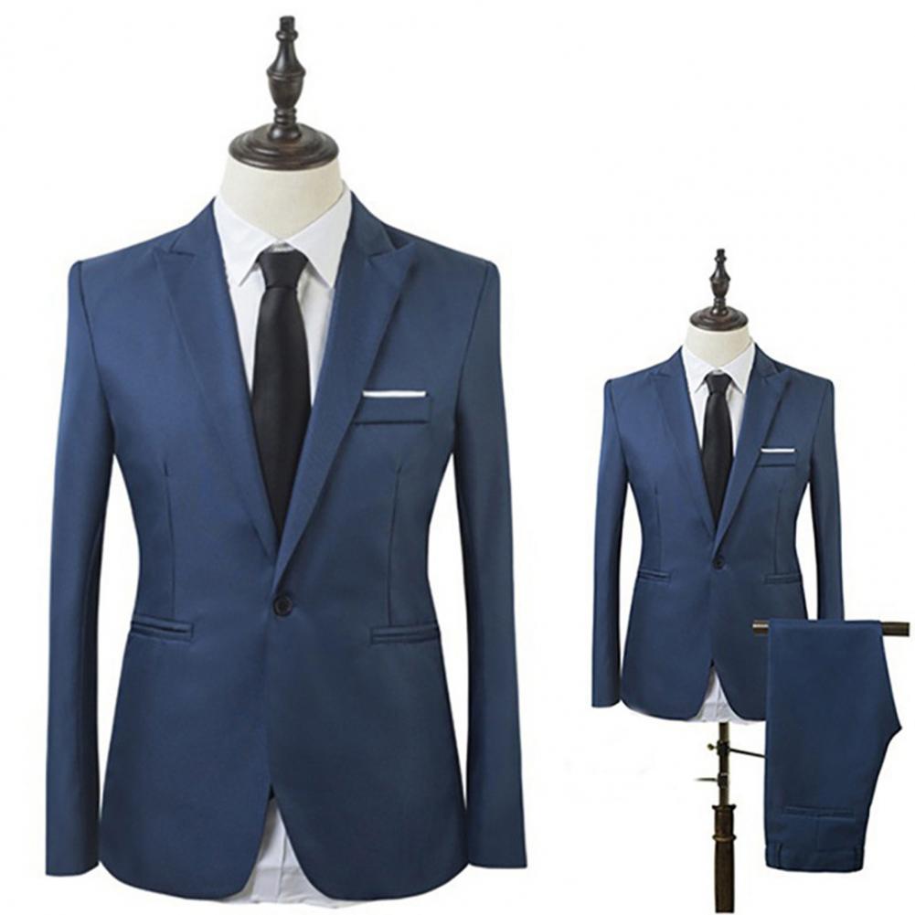 Traje de negocios ajustado de un botón para hombre, traje Formal de dos piezas, vestido de negocios de Boutique, traje de novio de boda, abrigo, Blazers, Pantalones