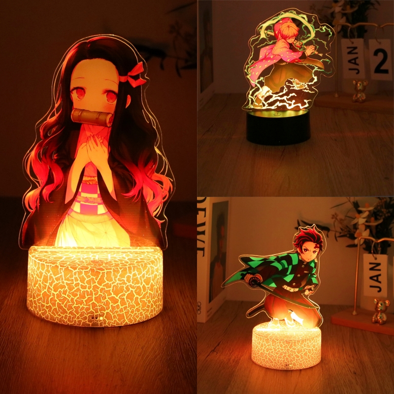 애니메이션 피규어 3D 램프 Tanjirou Nezuko Zenitsu Led 야간 조명 원격 제어 스마트 터치 램프 룸 장식 생일 크리스마스 선물