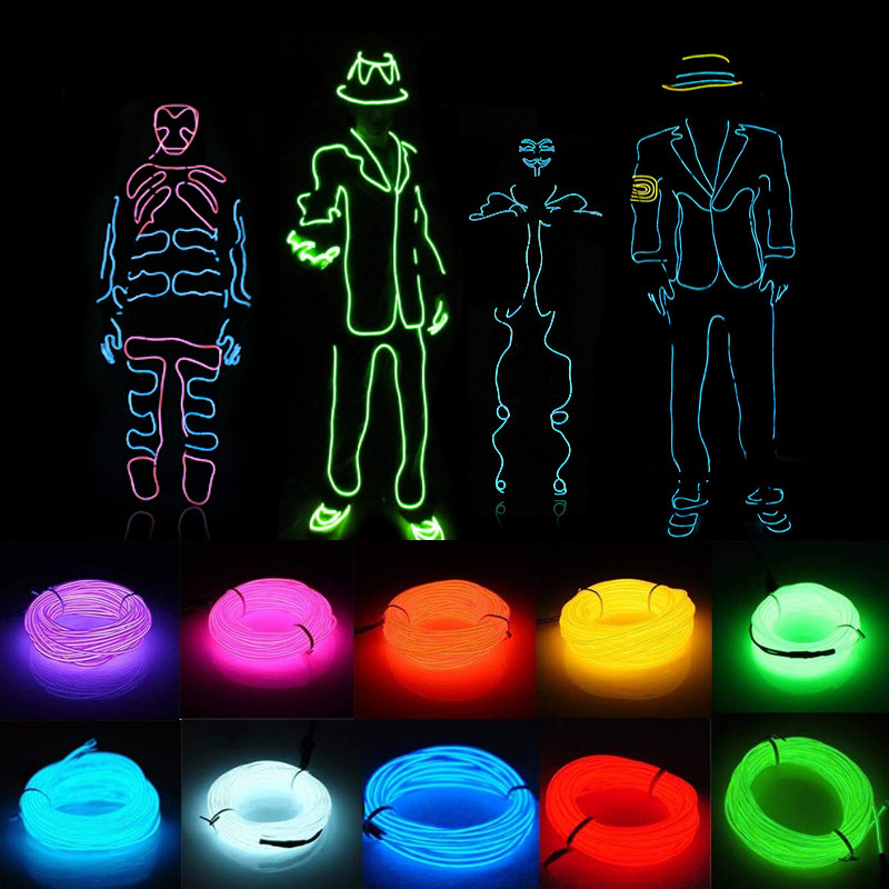 Luz de neón Flexible para decoración de fiesta, cable EL Led de 1M, 3M y 5M, resistente al agua, Multicolor, 3V