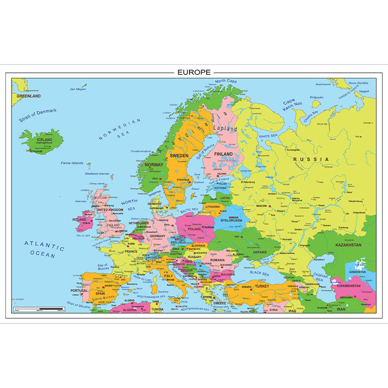 Póster de Mapa de Europa Vintage en Varios Tamaños con Detalles, Decoración de Pared para Viajes, Aula, Material Escolar, Herramientas de Educación Geográfica
