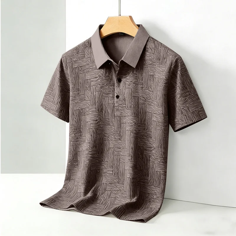 Kaos Polo Lengan Pendek Pria yang Nyaman dengan Pola Tenun Desain Kerah Kontras 2026 Atasan Kasual Harian untuk Kantor.