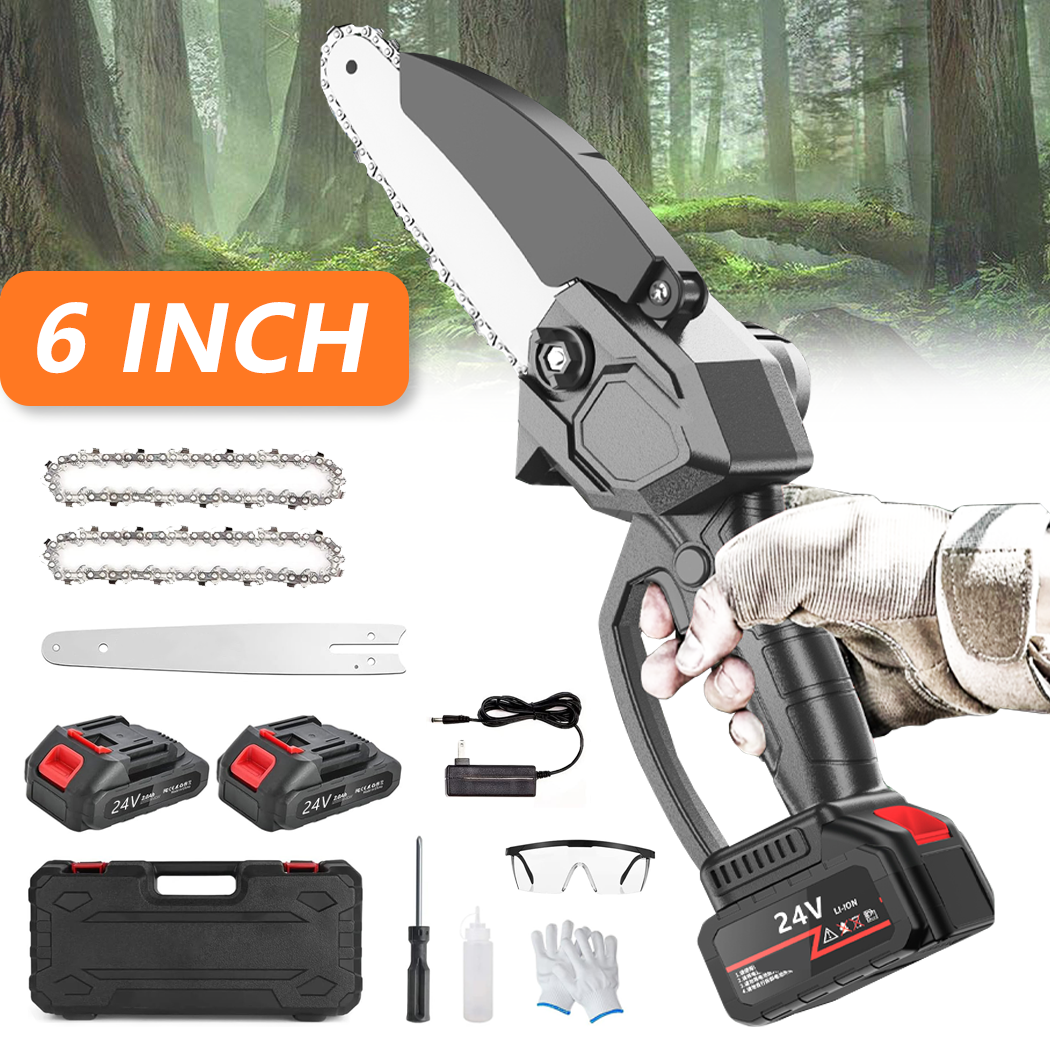 PORIYA Mini motosega elettrica a batteria da 6" 2X Taglierina per legno alimentata a batteria ricaricabile