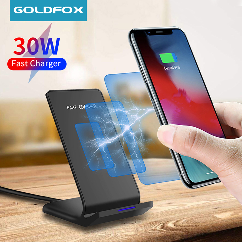Soporte de carga inalámbrica Qi, estación de carga rápida para teléfono Samsung S20 S10 Xiaomi iPhone 12 11 Pro X XS Max XR 8, 30W