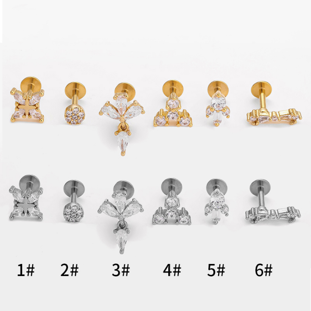 1Pc Custom G23 Titanium Internally Threaded Labret Mini Star Zircon Polishing  Body Piercing Jewelry Lip Stud