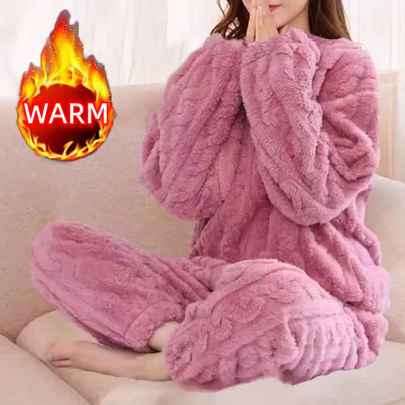 Conjunto de pijamas femininos inverno pijamas o pescoço solto manga longa superior cintura elástica perna calça define calças plus size conjuntos de correspondência