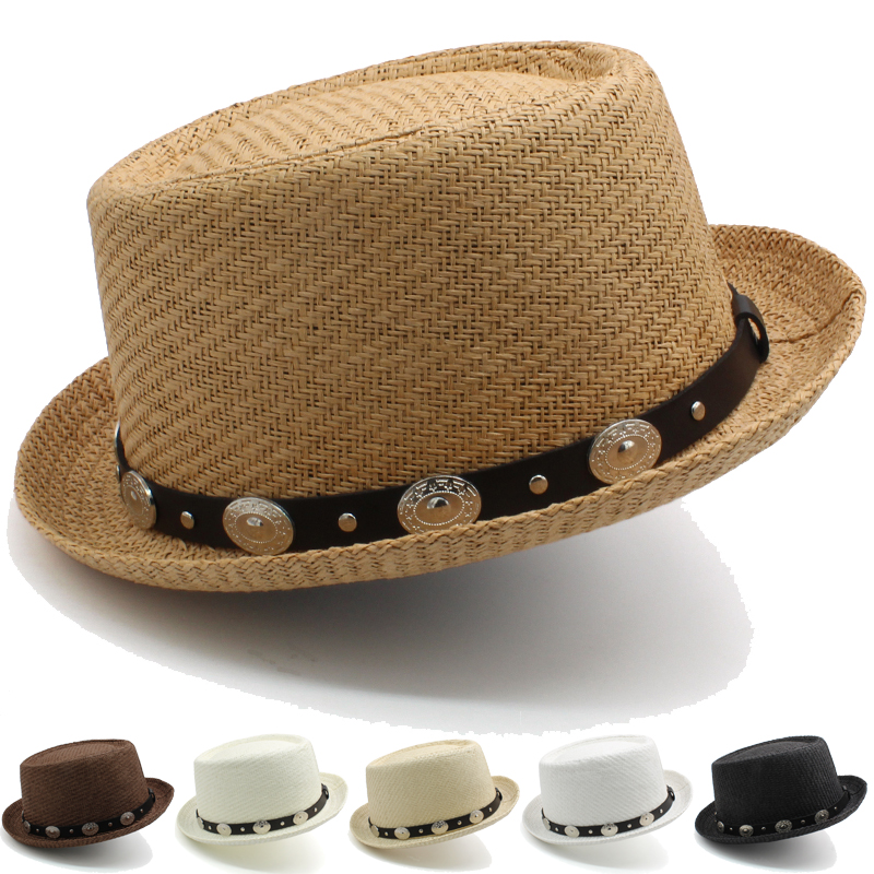Homens mulheres palha carne de porco chapéus verão chapéu de sol boater bonés marinheiro sombrero praia fedora trilby viagem ao ar livre eua tamanho 7 1/4 reino unido l