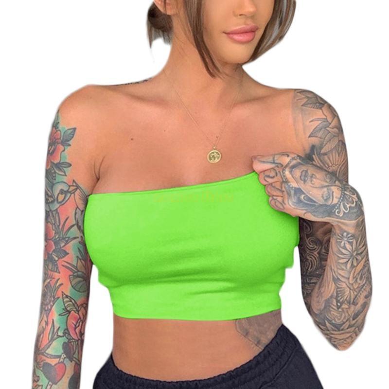 31BF Women Sexy Strapless Cropped Tube Top Solid Color Off Shoulder Bralette Wrapped Chest Bandeau Bustier Clubwear