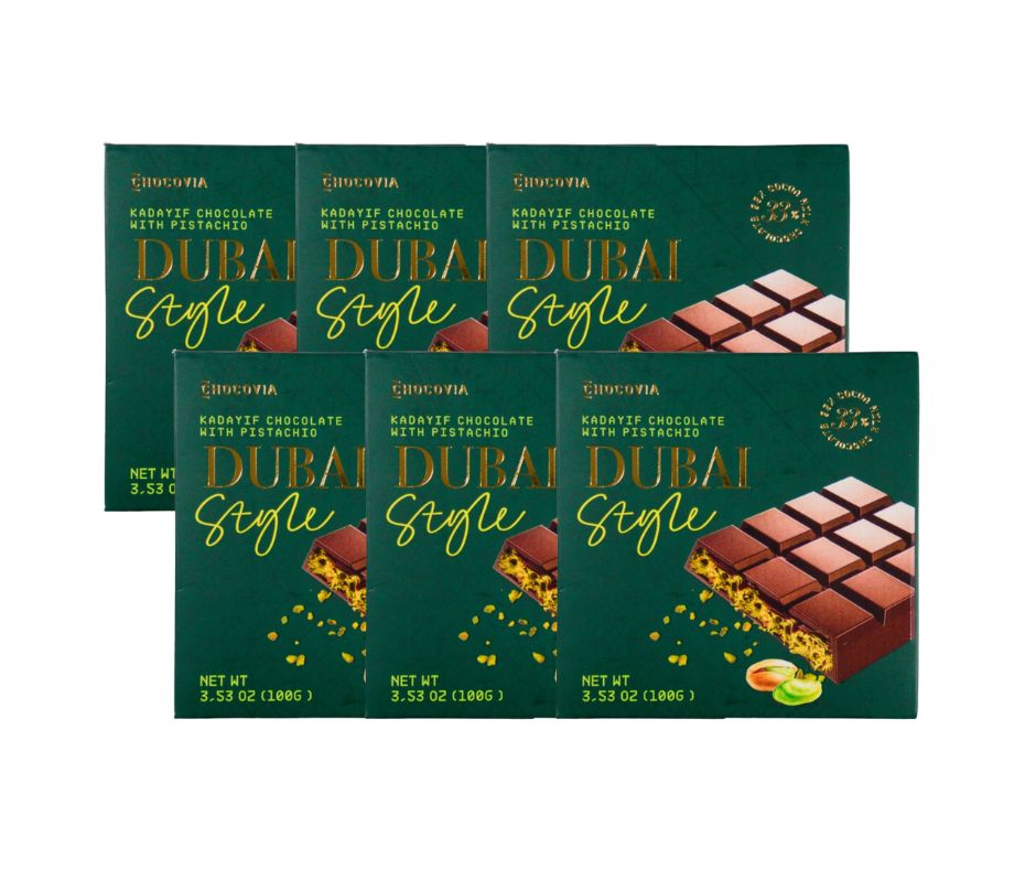 Dubai Style Chocolate Dubajska z Pistacjami i Kunafą zestaw 6x100g