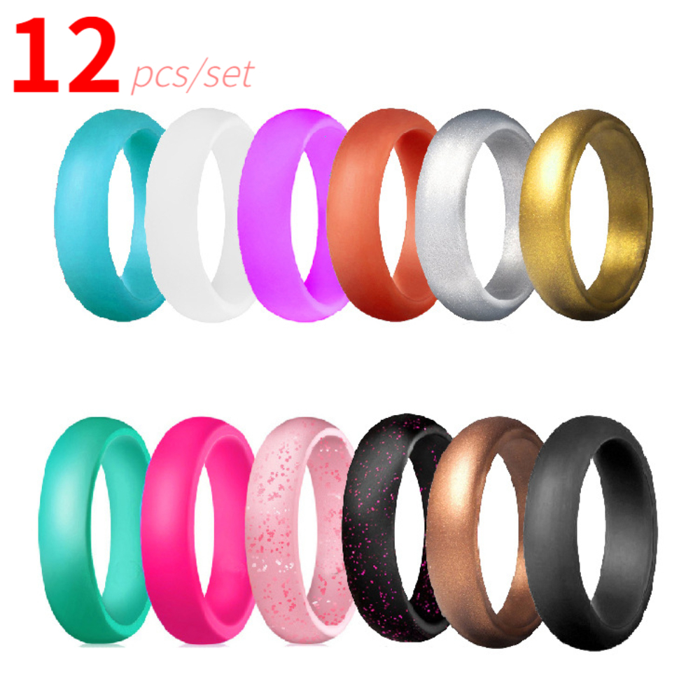 12 Stks/set Fashion Sport Silicone Ring Voor Vrouwen Bruiloft Elastiekjes Hypoallergeen Flexibele Yoga Vinger Ringen