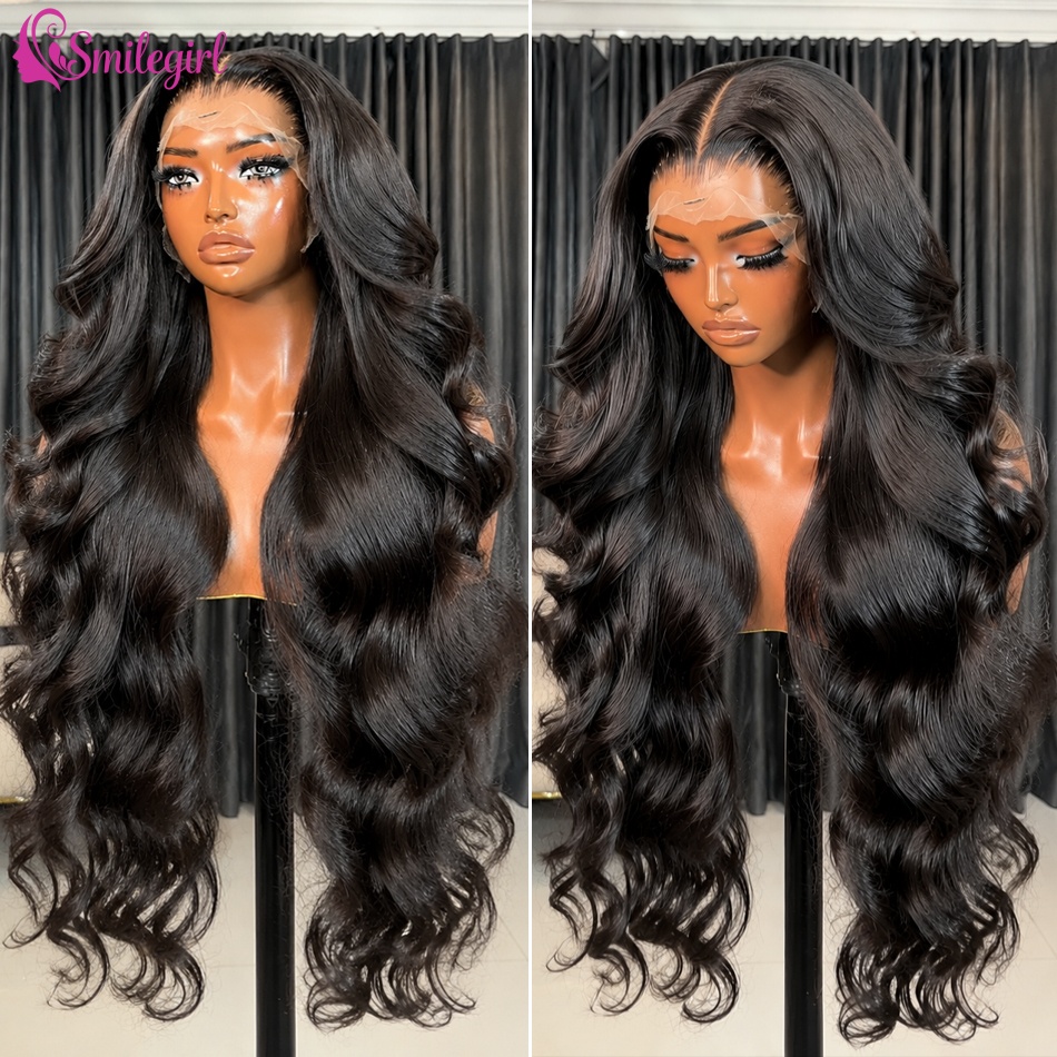 Parrucche Boby Wave in Capelli Umani, Parrucca Frontale in Pizzo Trasparente HD 13x6, Parrucca Frontale in Pizzo 13x4 per Donne, Parrucca Brasiliana in Capelli Vergini, Densità 250%, Pre-Plucked, Nera, 40 Pollici, Senza Colla
