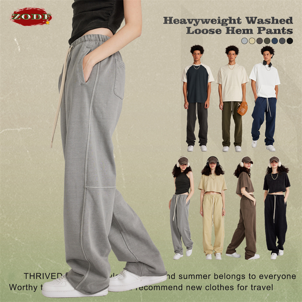 ZODF 2023 primavera uomo 380gsm pantaloni in cotone lavato American Retro Unisex pantaloni larghi oversize dritti Streetwears HY0537
