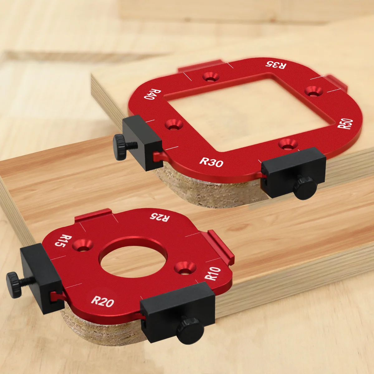 4 in 1 Woodworking Router Corner Radius Template R10-R50, Aluminum Arc Positioning Jig, Rounding Guide Template for Wood Routing