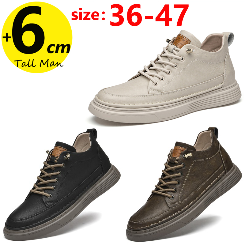 Męskie trampki Booster Chunky buty podwyższające wkładka zwiększająca wysokość 6cm męskie podnośniki wysokie skórzane wiosna jesień Plus rozmiar 36-47
