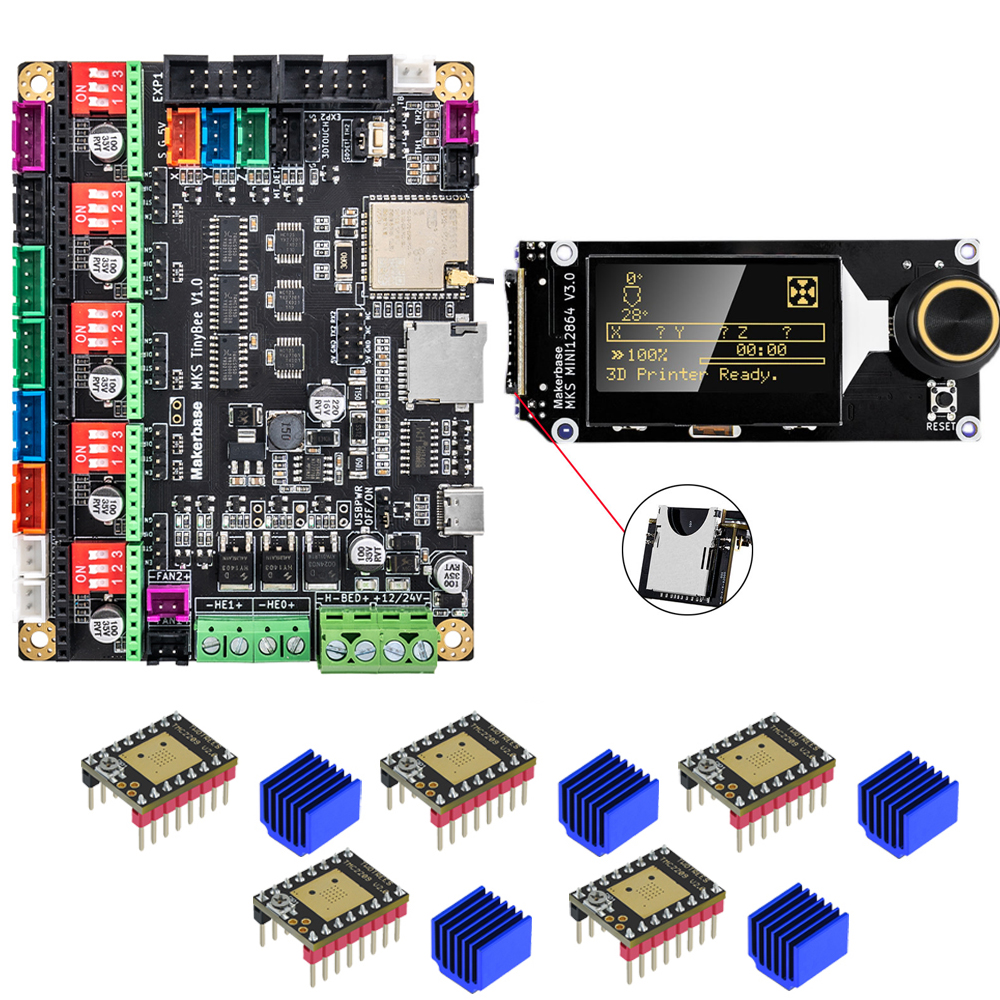 Makerbase MKS TinyBee 3D-принтер, материнская плата управления ESP32, подходит для Mini12864, Wi-Fi управление, совместимый драйвер A4988 TMC2209