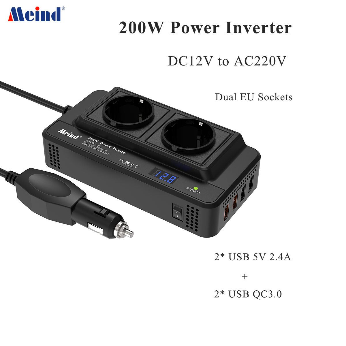 Wysoce zalecany falownik samochodowy Meind 200 W z 12 V na 220 V do samochodu