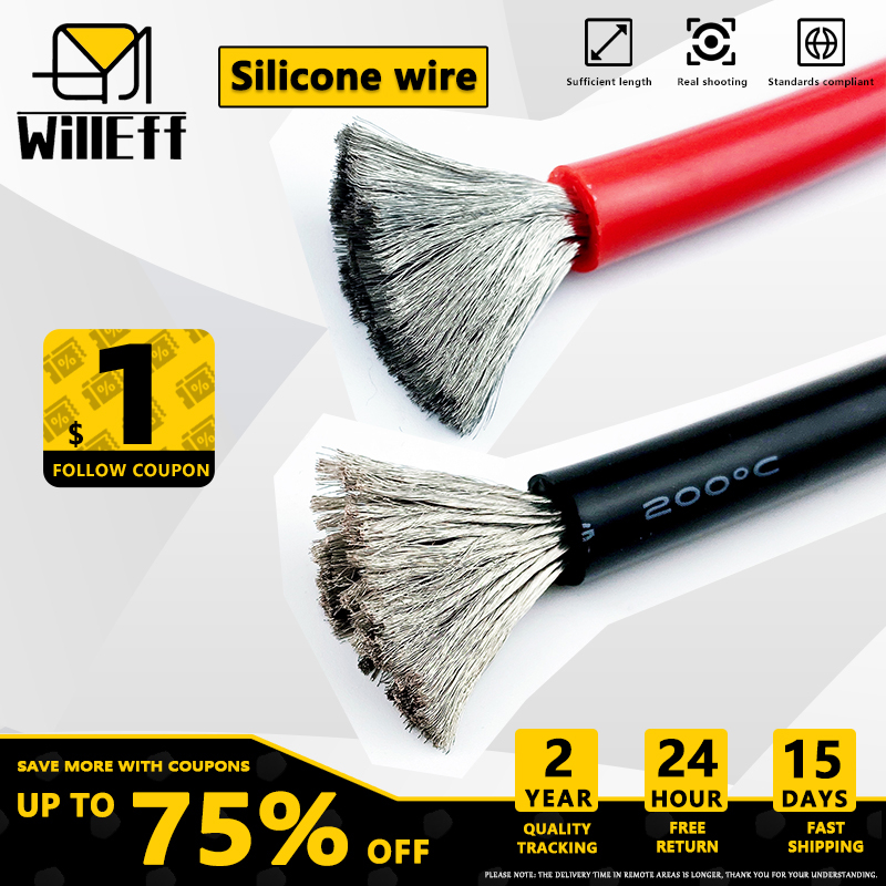 Czarno-czerwony silikonowy kabel miękki do elektryki domowej, przewód miedziany 30AWG 18AWG 16AWG 14AWG 12AWG 10AWG 8AWG 6AWG 6 8 10 12 14 16 18 AWG