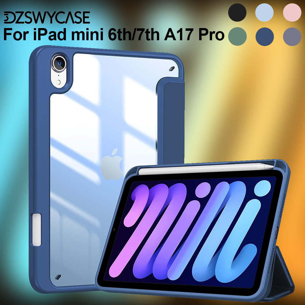 Coque pour iPad Mini 7, étui A17 Pro 2024/iPad Mini 6, 2021, 8.3 pouces, avec porte-crayons, coque arrière et veille/réveil automatique