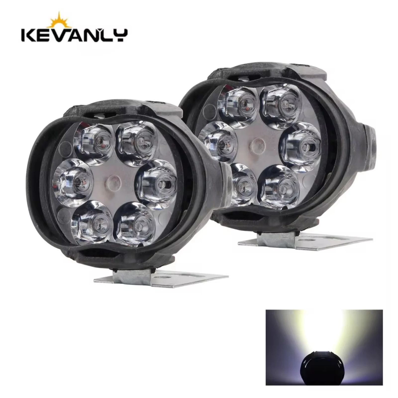 KEVANLY 2PCS 작업 조명 6 LED 오토바이 헤드 라이트 스포트 라이트 방수 슈퍼 밝은 보조 스쿠터 범용 12v Led 바