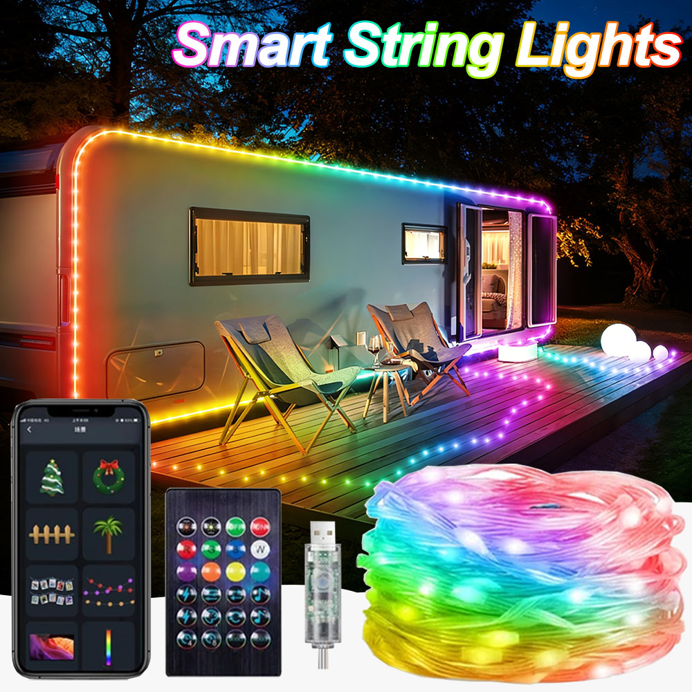 Guirnalda de Luces LED RGB Inteligente, USB, 10M/33FT, Impermeable, con Control por Aplicación, Sincronización con Voz y Música, Decoración para el Día de San Valentín