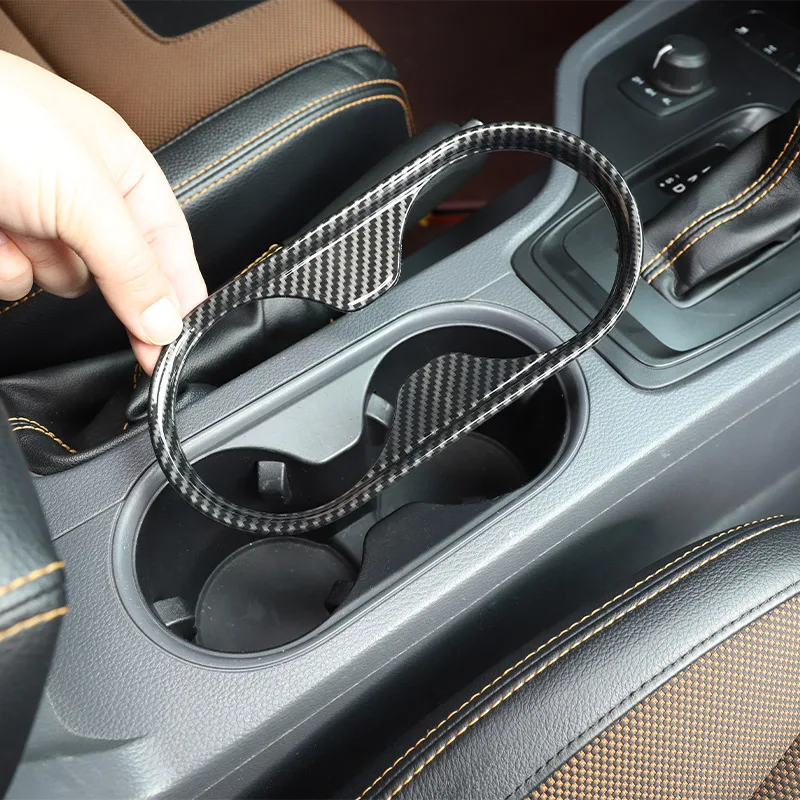 For Ford Ranger Wildtrak 2015-2021 ABS Carbon Fiber Car Interior Central Control Water Cup Holder Panel Sticker Car Accessories