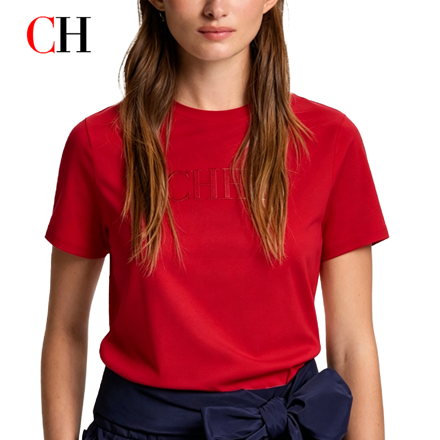 T-shirt en coton rouge pour femmes, logo brodé, haut décontracté à manches courtes pour l'été, à porter au quotidien et au bureau