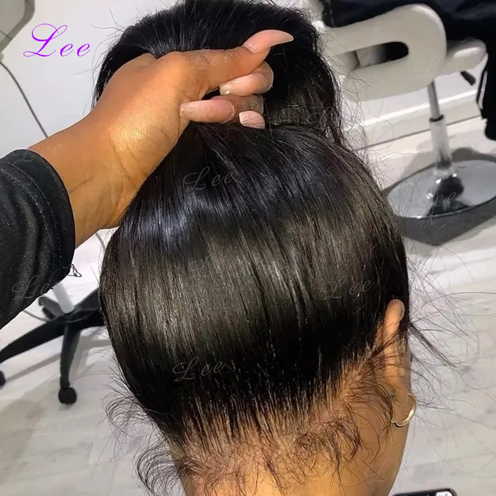 Parrucche di capelli umani lisci da 30-40 pollici, parrucca frontale in pizzo HD trasparente 13x6, densità 250, parrucca frontale 360 pre-strappata, nero naturale