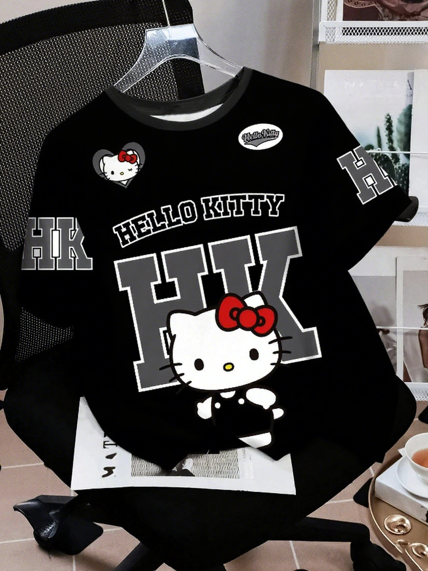 T-shirt estiva 2026 da uomo e da donna con stampa Hello Kitty, a maniche corte, traspirante, ad asciugatura rapida, casual, per coppie