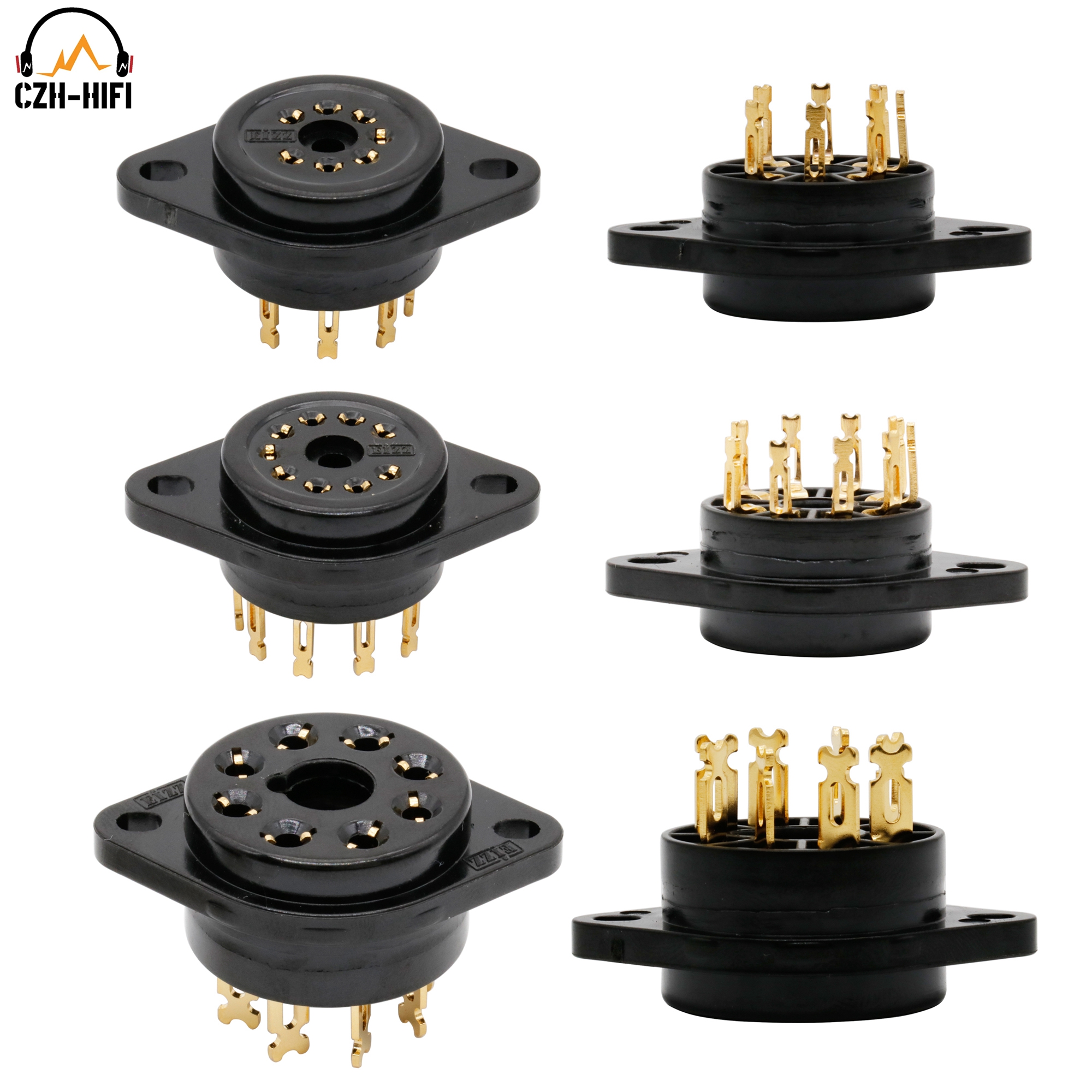 EIZZ-soquete chapeado ouro do tubo da baquelite, 7Pin, 8Pin, 9Pin para EAA91, EC92, 6X4, EZ90, 6Z4, EF95, KT88, EL34, 12AX7, ECC81, ECC82, 6550, 274B, 24K