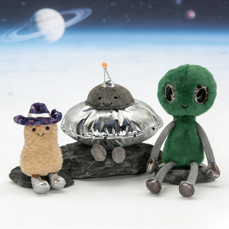 Seri Fun House Space: Boneka Alien Bentuk UFO, Ornamen Topi Koboi Bertema Langit Berbintang, Boneka Ornamen Kacang - Hadiah Ulang Tahun
