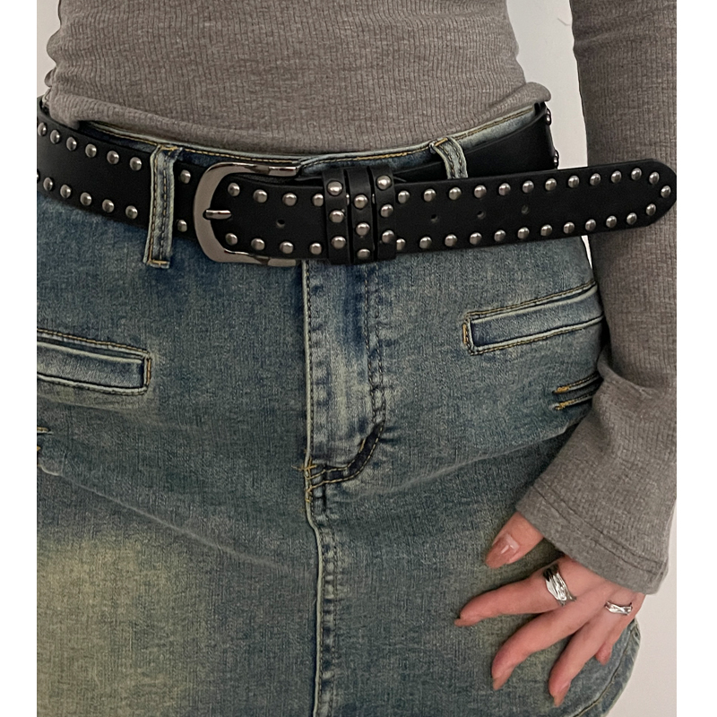 2026 novo cinto feminino jeans tie-in senhoras cinto moda personalidade rebite cinto sênior preto moda