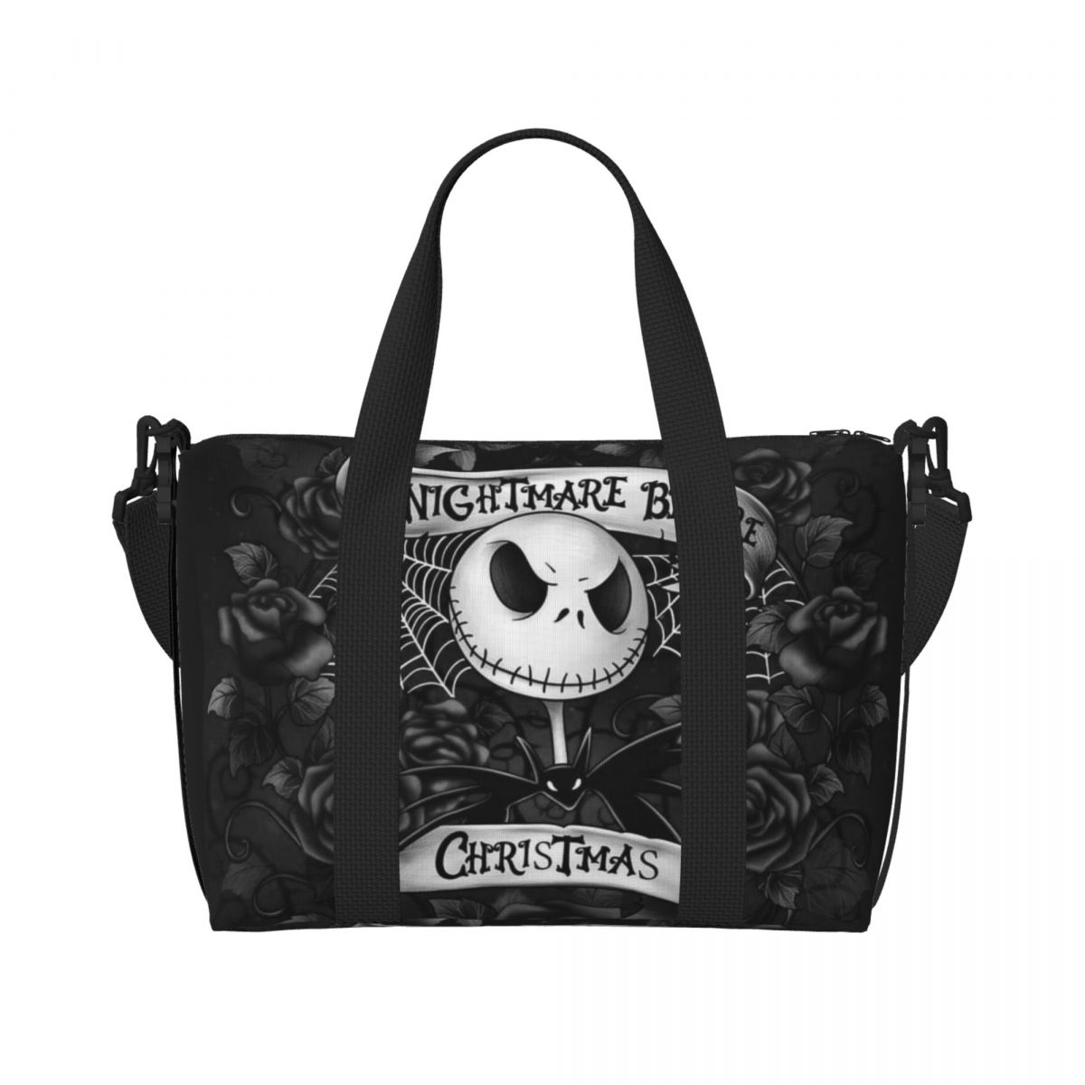 Custom The Nightmare Before Christmas Beach Tote Bag for  Extra Large Gym Carry On Halloween Skull Jack Skeleton Travel Bags