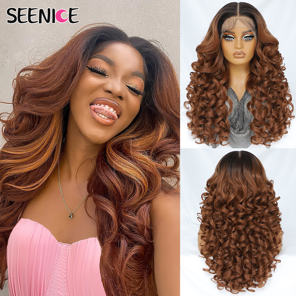 24 Polegada 13x6 perucas dianteiras do laço sintético llatisha pré arrancadas peruca frontal do laço para mulheres destaques encaracolados com babyhair ombre loira