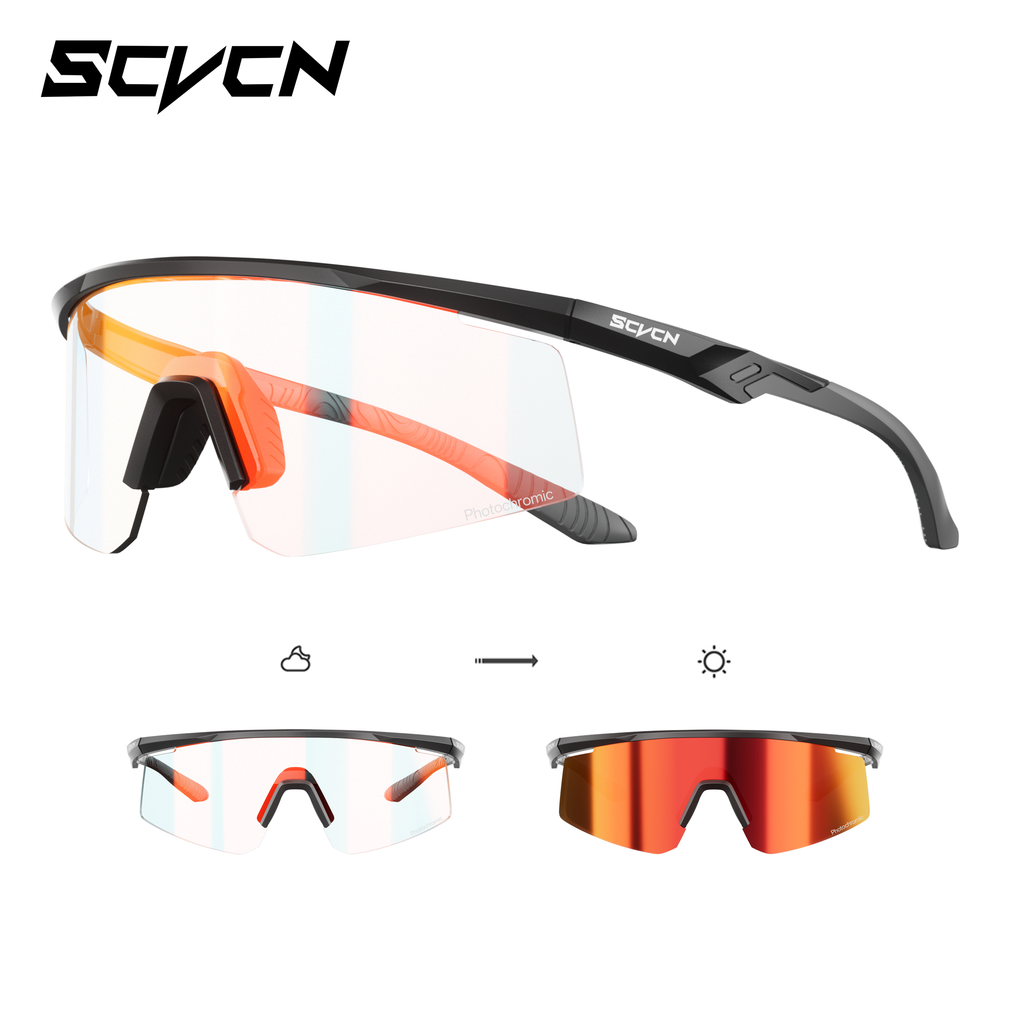 Lunettes de randonnée SCVCN, lunettes de cyclisme, lunettes de sport d'extérieur, lunettes photochromiques, lunettes de voyage, lunettes de camping, lunettes de golf, lunettes de soleil UV400, lunettes de vélo