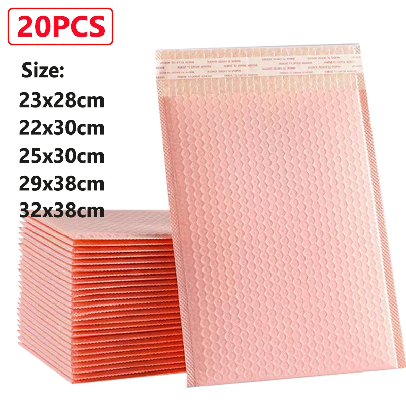 Bolha mailers luz rosa poli bolha mailer auto selo envelopes acolchoados sacos de presente 20 pçs embalagem sacos de envelope para livro 29x38cm