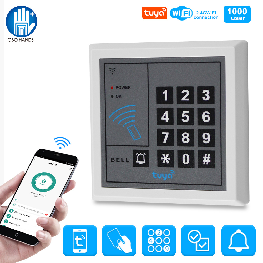 Teclado de Control de acceso WiFi Tuya, 125KHz, RFID, sistema de controlador de acceso independiente, abridor de puerta, lector de tarjetas WG26, desbloqueo por aplicación inteligente