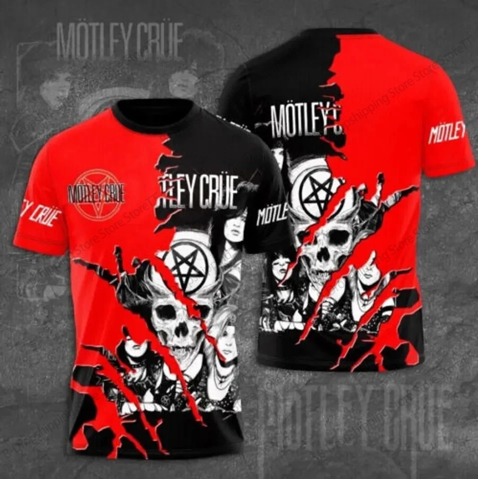 T-shirt stampata 3D Rock Motley Crue Band con cantanti rap maschili e femminili, T-shirt sportiva hip-hop alla moda da uomo, T-shirt con album del tour