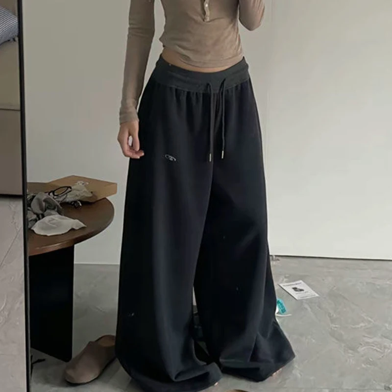 Y2k vintage baggy sweatpants feminino outono novo coreano solto calças de perna larga streetwear casual zíper voar calças femininas 2024 novo