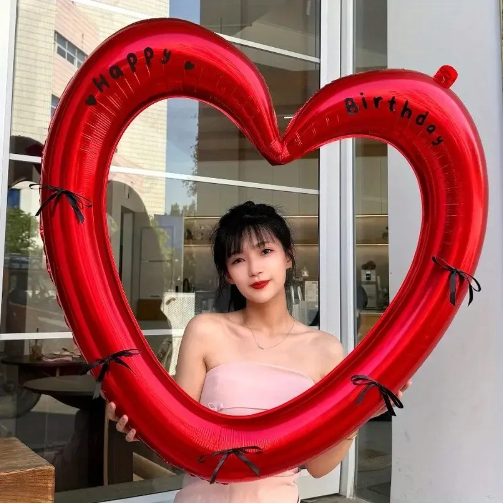 Globo de Corazón de 40 Pulgadas con Marco de Fotos de Feliz Cumpleaños y Pegatinas de Lazo para Eventos de Celebración, Nuevo Diseño 2026