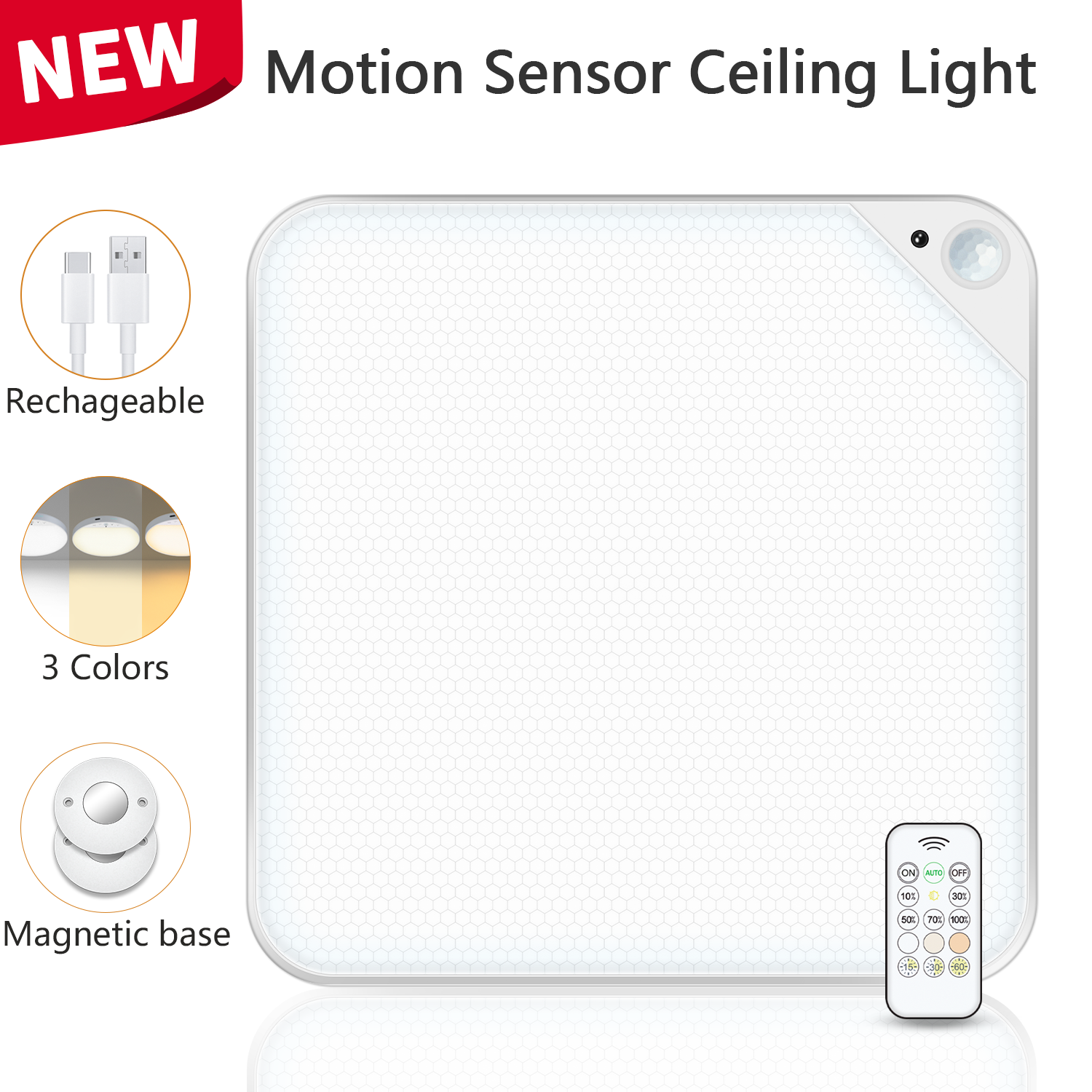 Luz de techo con Sensor de movimiento recargable WILLED de 8W con control remoto, batería de 5000mAh, LED magnético para ducha, garaje, pasillo, armario