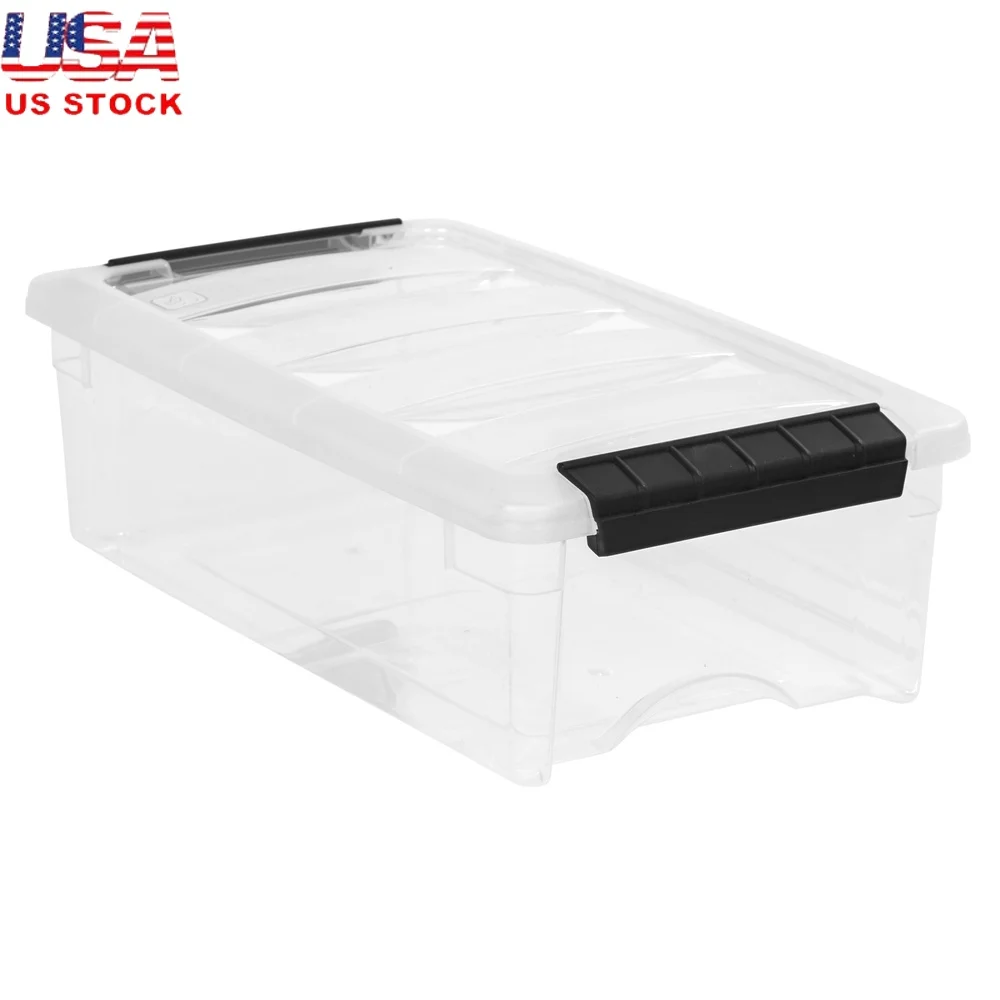 5QT Clear Modular Storage Box with Handle and Buckle Latches Stackable Organizing Bedroom Craft Supplies Office Items