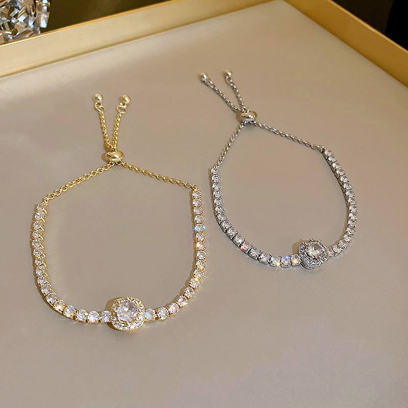 Bracelet en acier inoxydable plaqué or 18 carats pour femmes, plein de strass, réglable, en Zircon carré, tendance, bijoux, nouvelle collection 2022