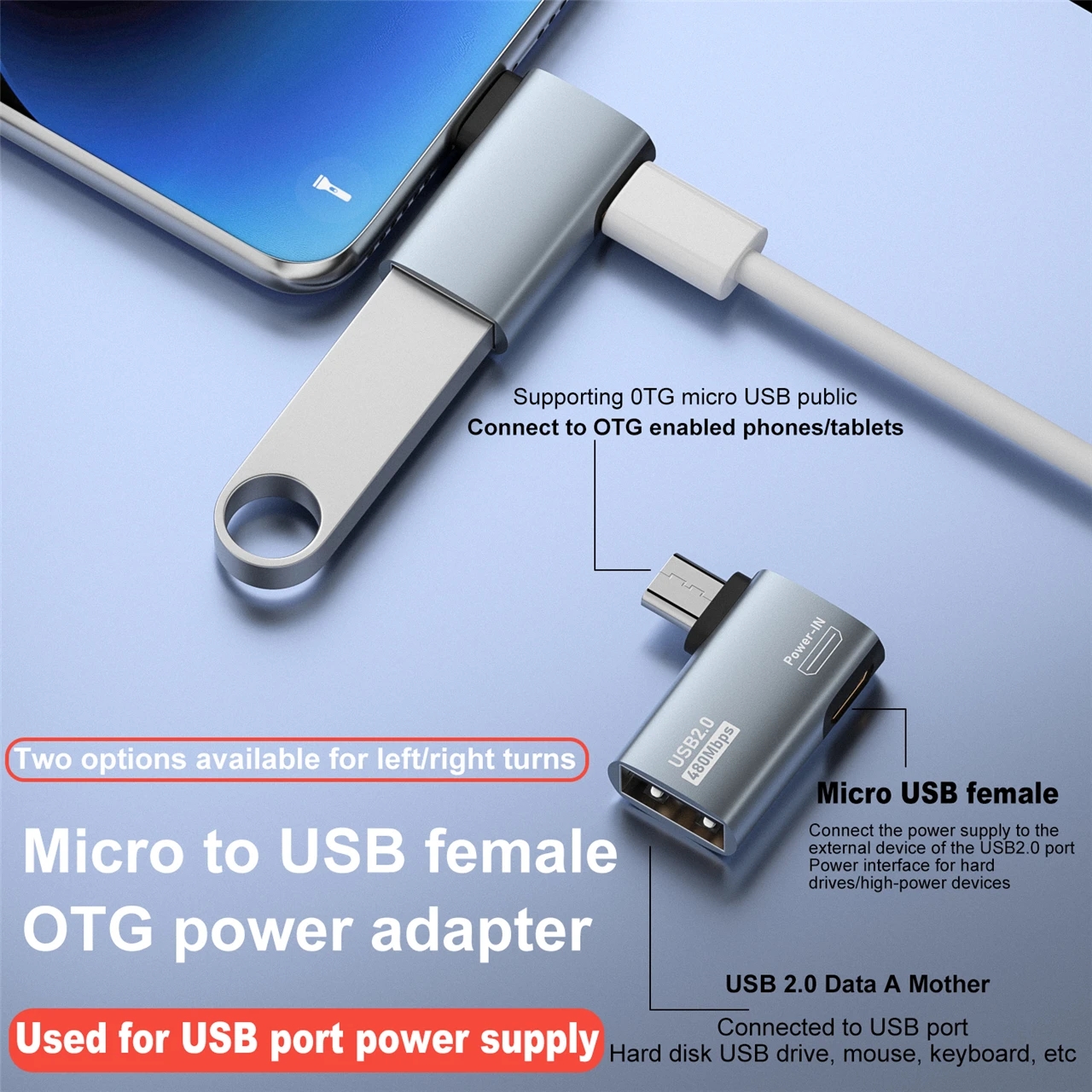 Otg Kabel Adapter 4K 90 Graden Linker Hoek Aangedreven Micro Usb 2.0 Naar Usb Otg Micro Adapter Voor Tv Tablet Vuur Tv Stick Een Drag Twee