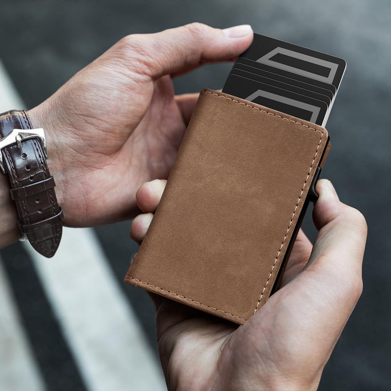 YATBEST Cartera de tres pliegues antirrobo RFID para hombre ultrafina con cremallera bolsillo para monedas Clip para tarjetas de crédito cepillo bolsa para tarjetas antimagnéticas