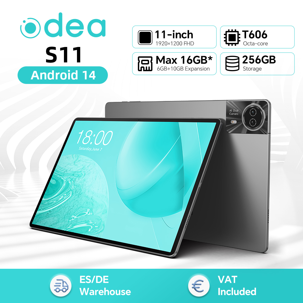 Odea-S11 Android 14 Max Tablet, 16GB RAM, 256GB ROM, T606, 8 Core, 11 ", TDDI Tablets, 4G, VoLTE, GPS, 8000mAh, Widevine L1, tipo C