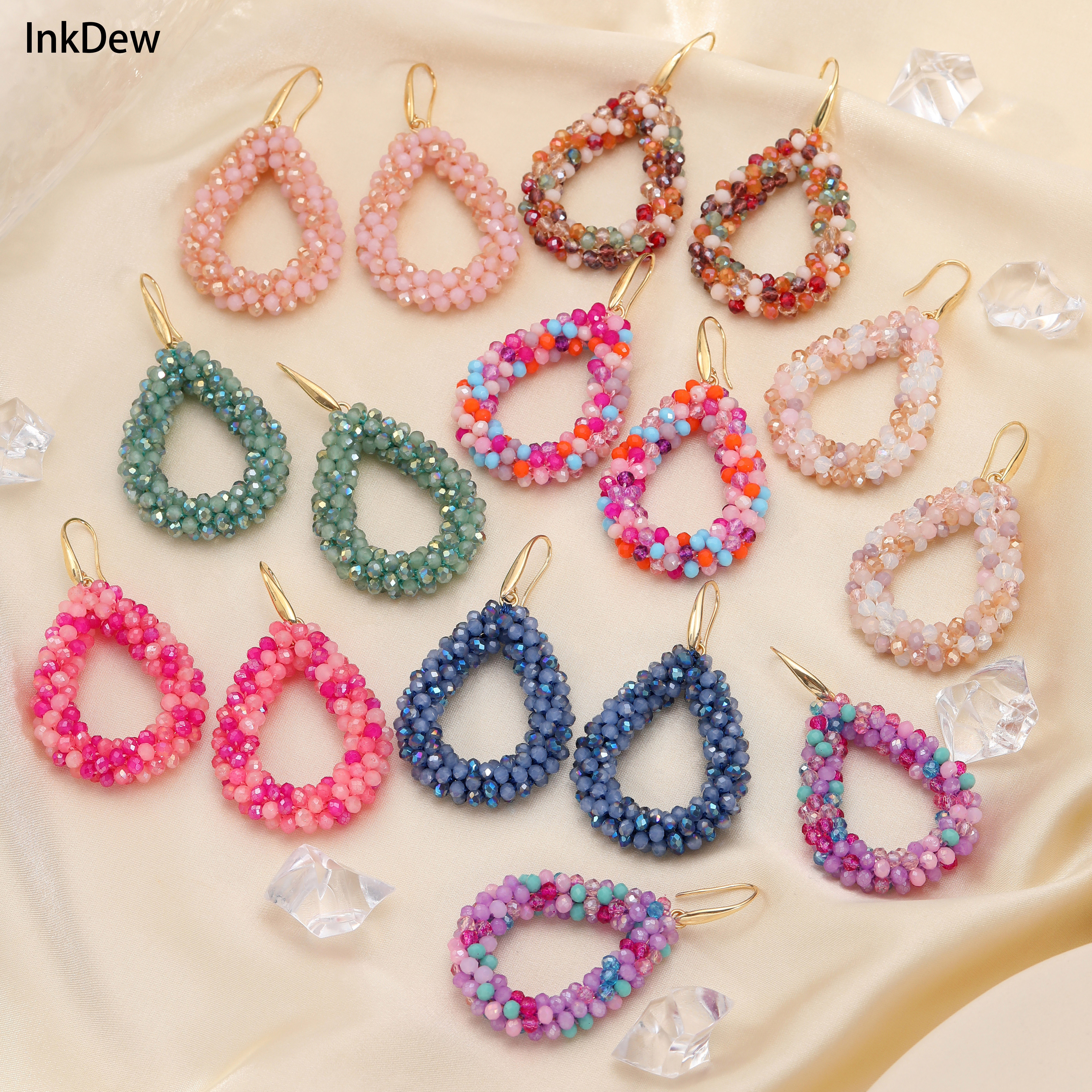 INKDEW couleur mixte grandes boucles d'oreilles goutte perle colorée à la main filetage cristal boucles d'oreilles pour les femmes cadeau goutte d'eau bijoux EA004