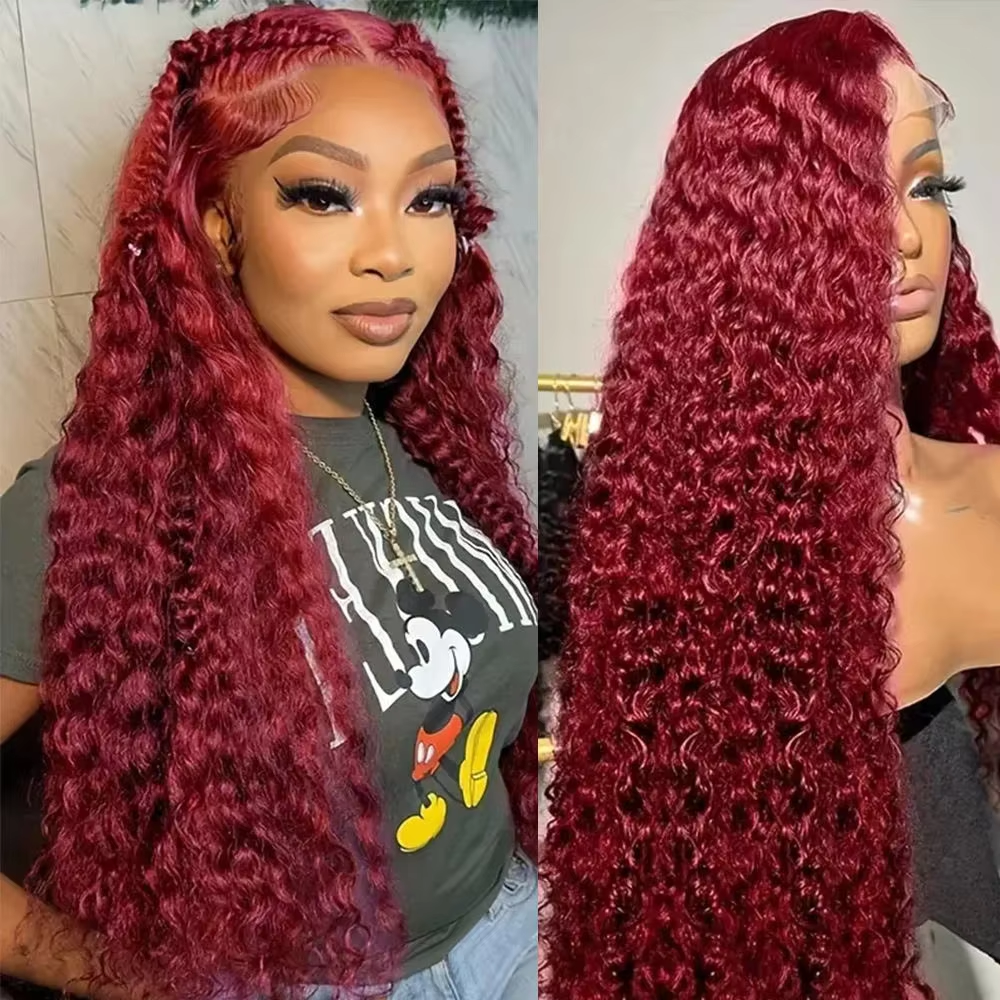 Deep Wave 99J Burgundy 13x4 Lace Frontal Wig Human Hair 13x6 HD Lace Front Wigs Red Wine Water Curly Wigs With Baby Hair
