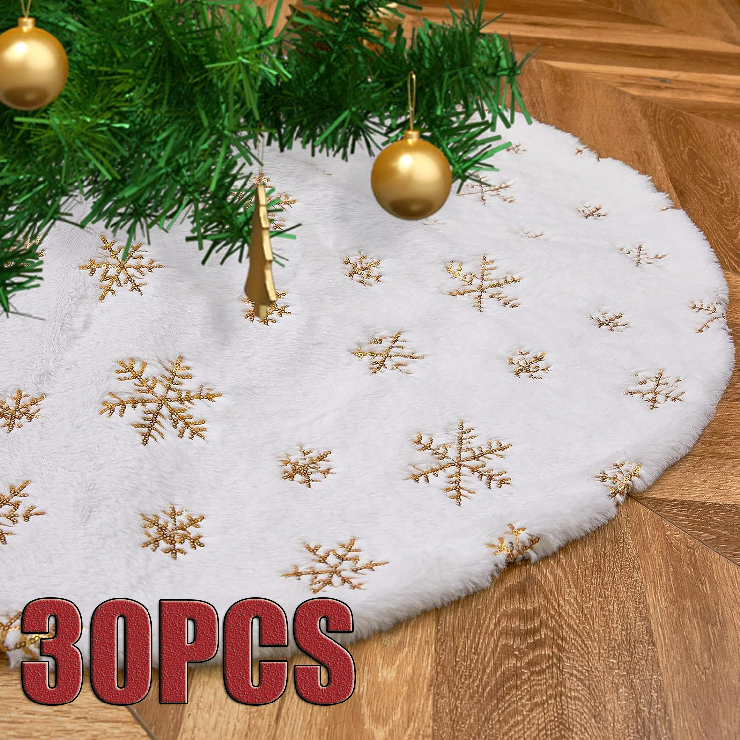Jupe d'arbre de noël en peluche de 15 pouces, 38 cm, fausse fourrure blanche, tapis à paillettes, petites jupes, décorations de fête à domicile