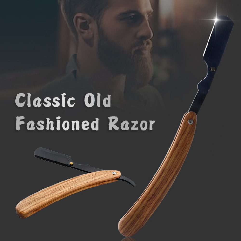 Rasoir à barbe pliable en bois de rose, en acier inoxydable, pour rasage du visage, Portable et pliable pour hommes