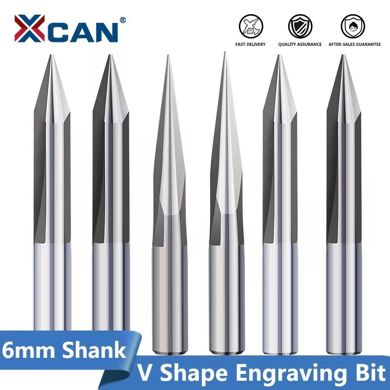 Xcan cnc escultura bit 6mm haste 15/20/25/30 graus v forma fresa cnc roteador bit 2 flauta fresa para gravura em madeira bit