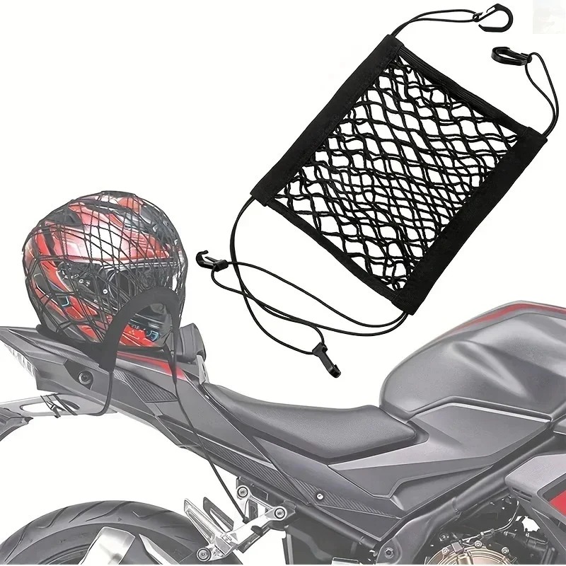 Red de Carga para Motocicleta, Red Elástica de Doble Capa para Almacenamiento de Casco, 10"X11", Red de Carga Elástica con Ganchos, Red para Equipaje